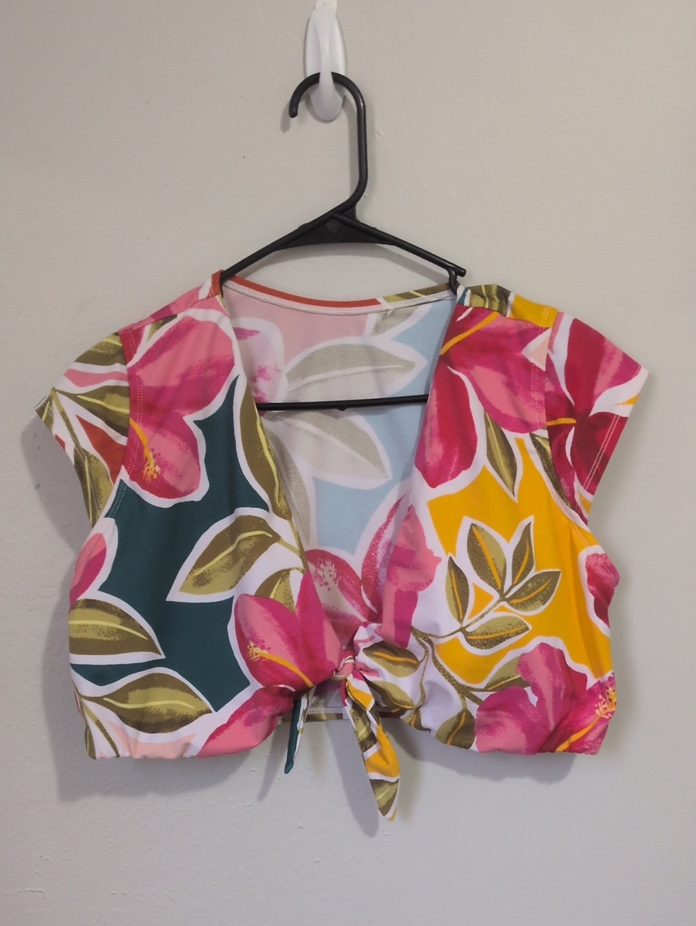 Floral Tie-Front Crop Top in Pink, Green & Yellow
